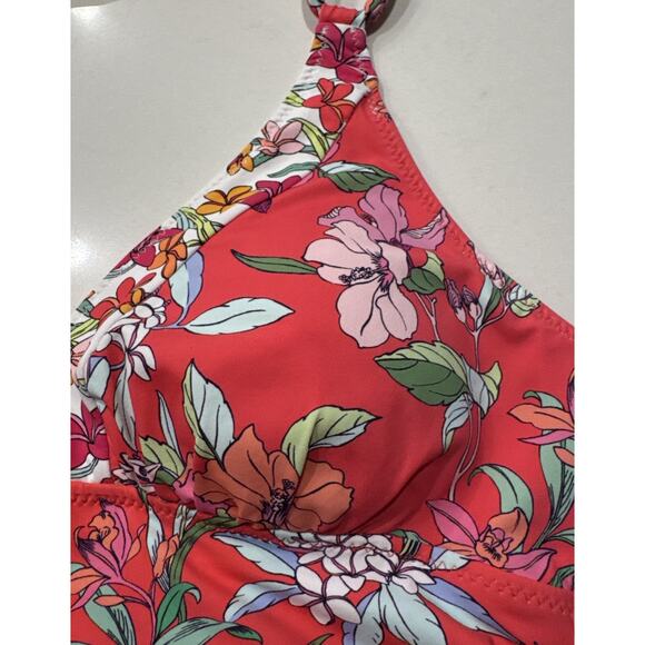 Tommy Bahama Halter Reversible Tankini Coral Summer Floral Gingham Swim Top - Picture 6 of 10